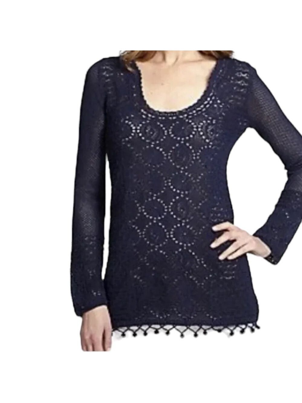 Lilly Pulitzer Acadia Navy V-Neck Tunic Sweater Sz S